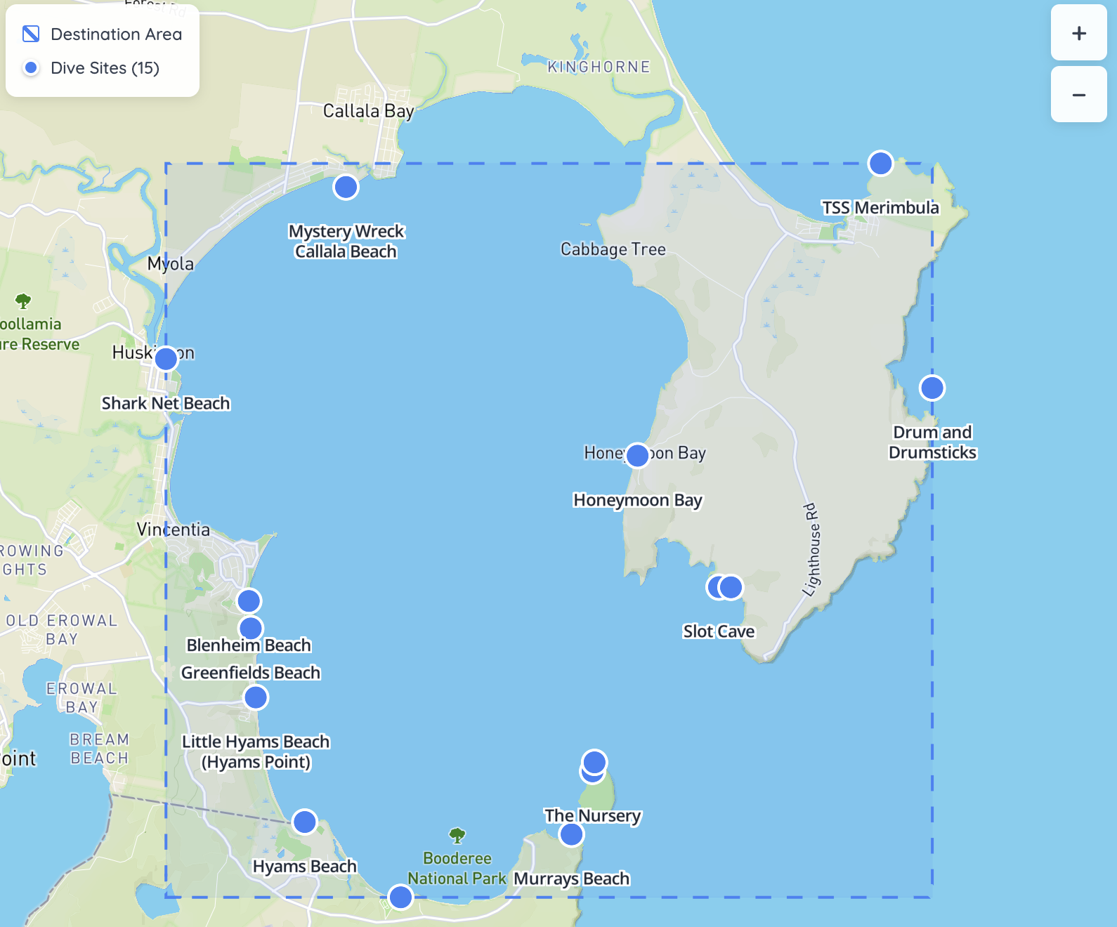 Jervis Bay Shore Dive Map